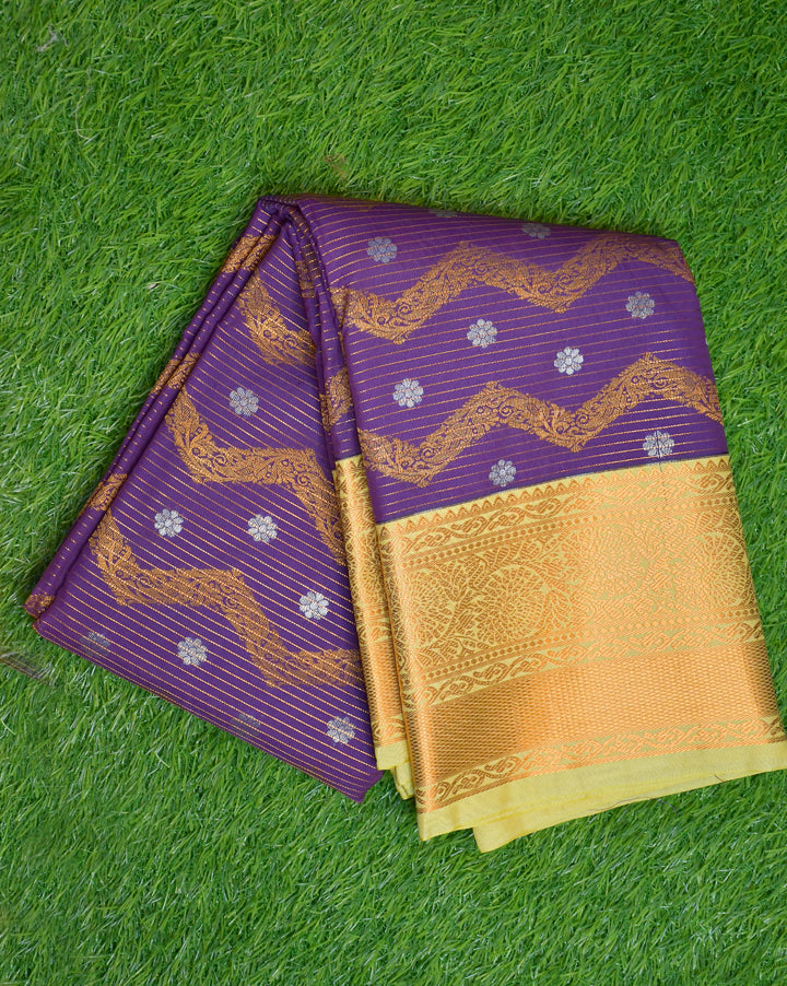 Kanchi semi silk copper zari zig zag design Velmayil Silks