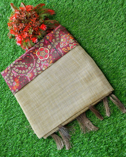 Linen with kalamkari blouse Velmayil Silks