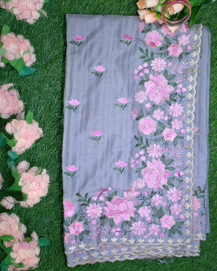Premium tussar with embroidery Velmayil Silks
