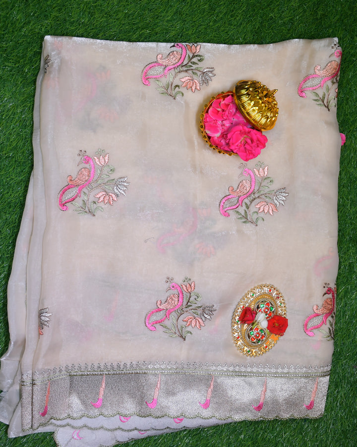 Pure tissue silk crane design Velmayil Silks