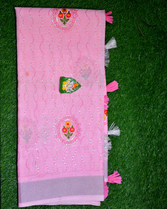 Linen cotton with embroidery work Velmayil Silks