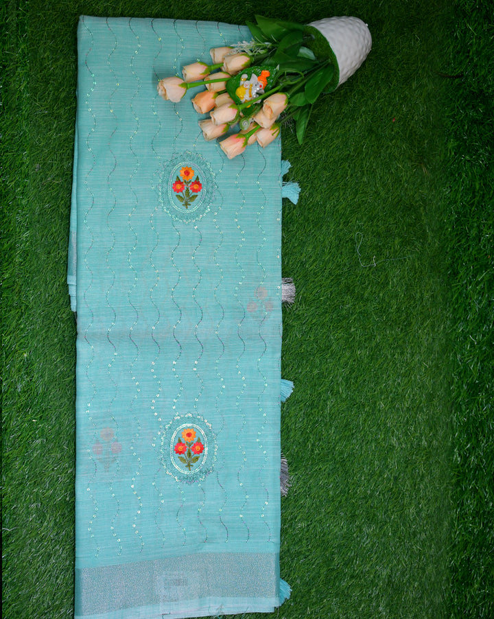 Linen cotton with embroidery work
