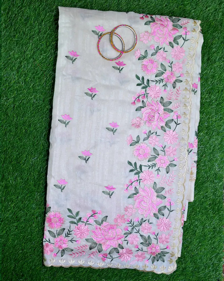 Premium tussar with embroidery