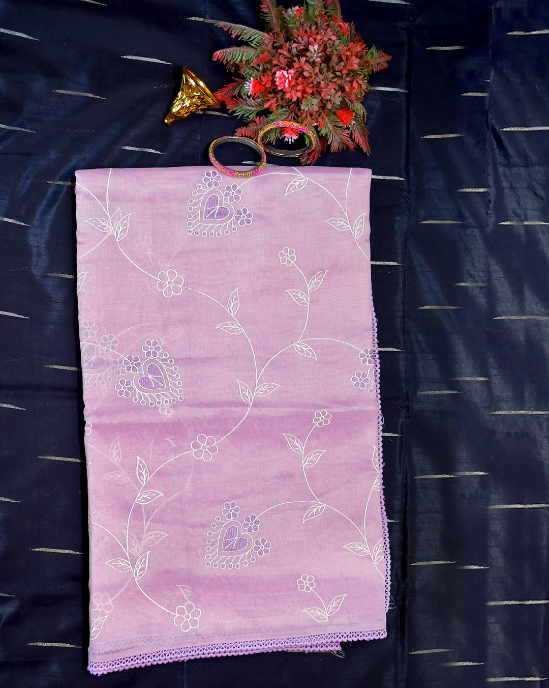 Tussar with full embroidery work