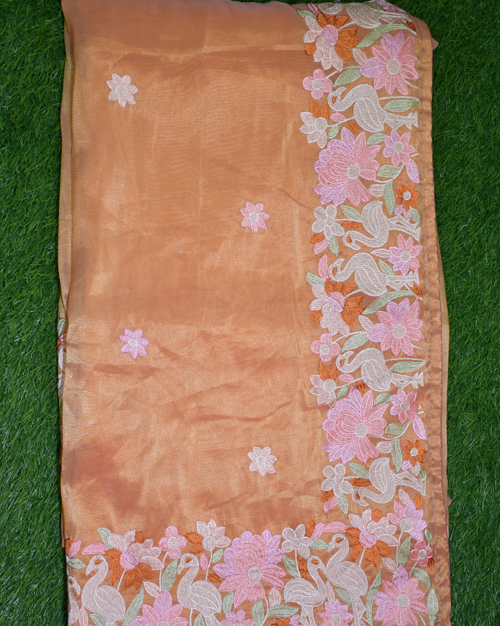Satin tissue with embroidery