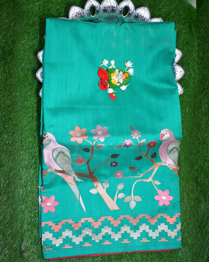 Tussar parrot design embroidery