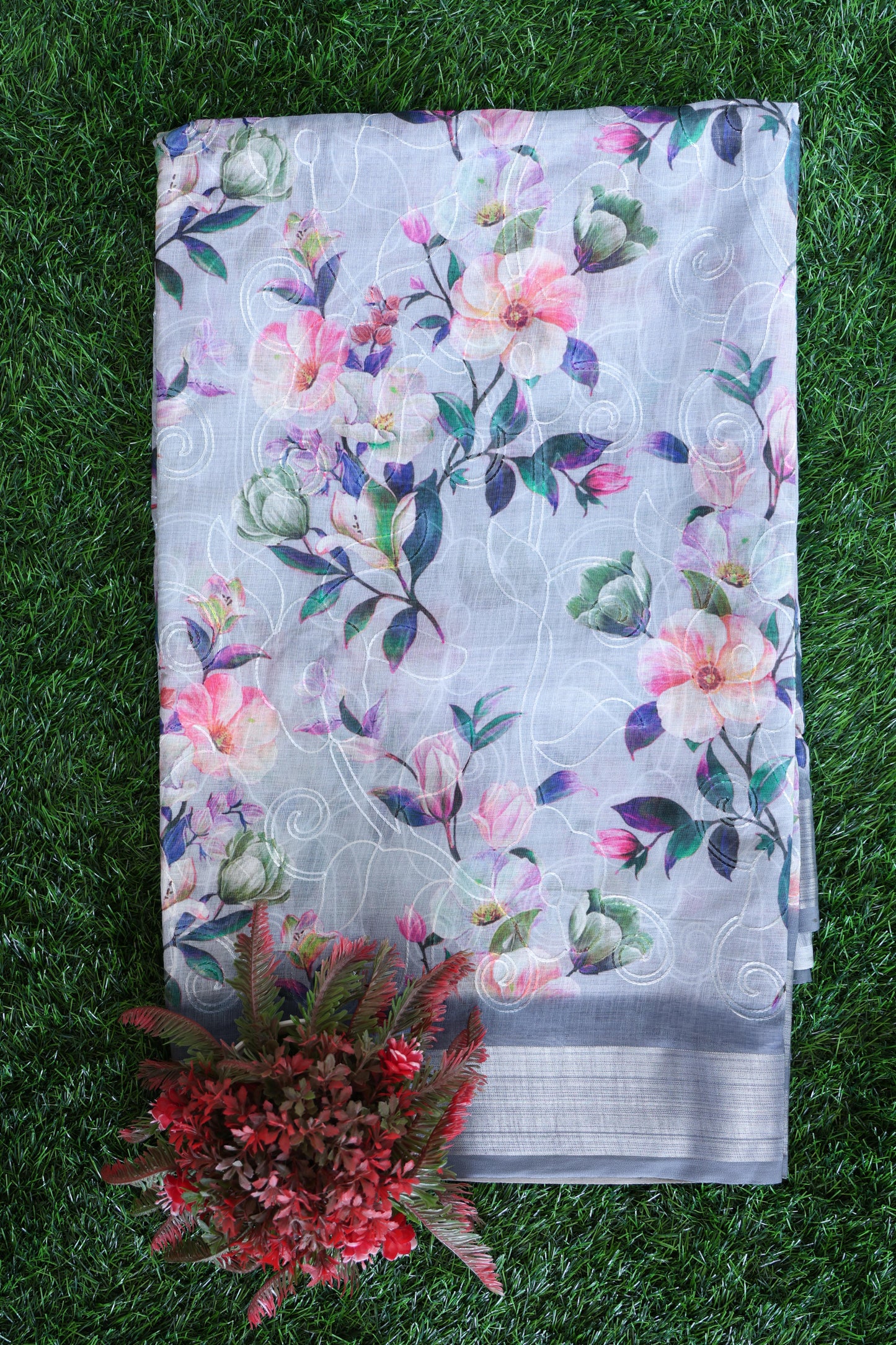 Linen cotton with embroidery work Velmayil Silks