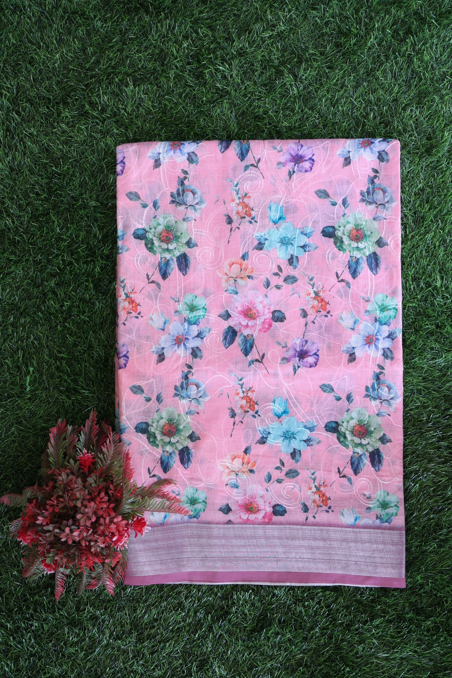 Linen cotton with embroidery work Velmayil Silks