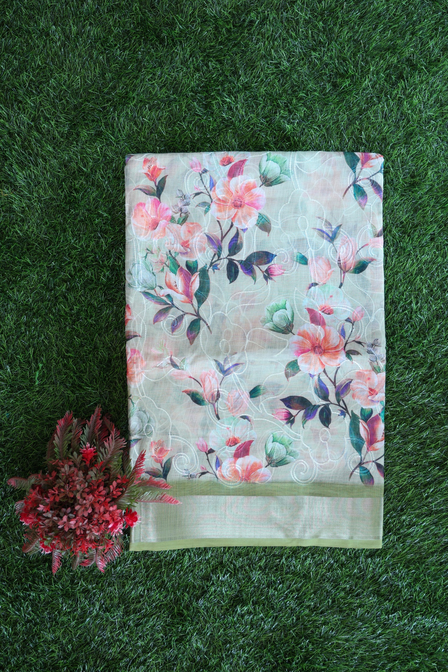 Linen cotton with embroidery work Velmayil Silks