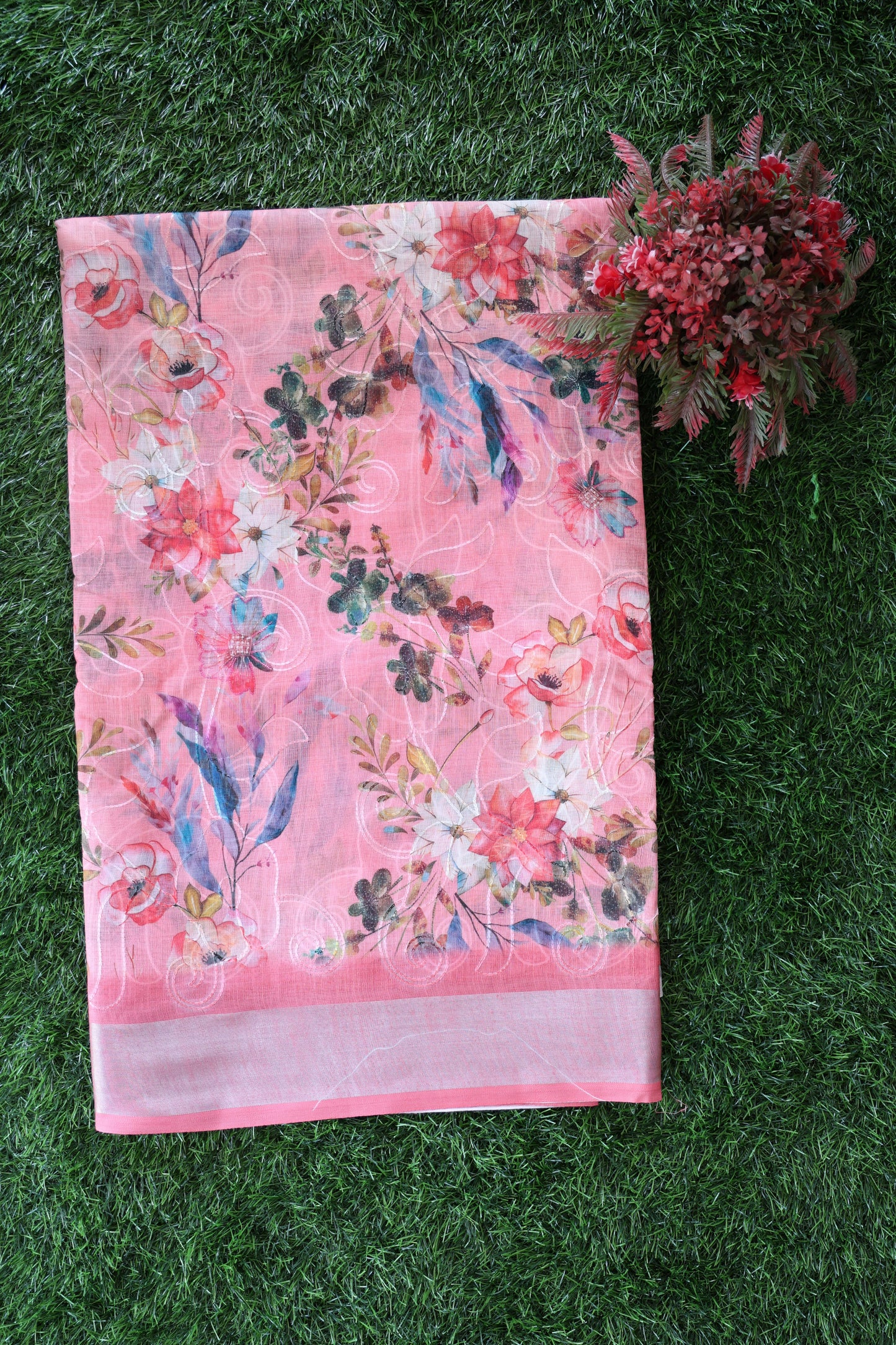 Linen cotton with embroidery work Velmayil Silks