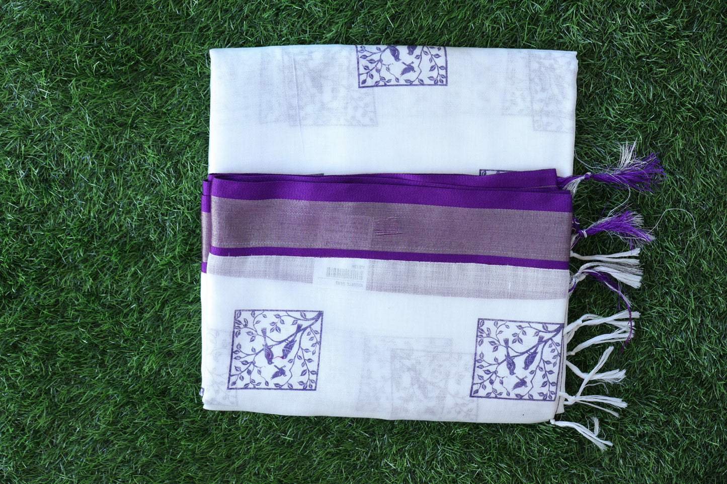 white and violet saree Velmayil Silks