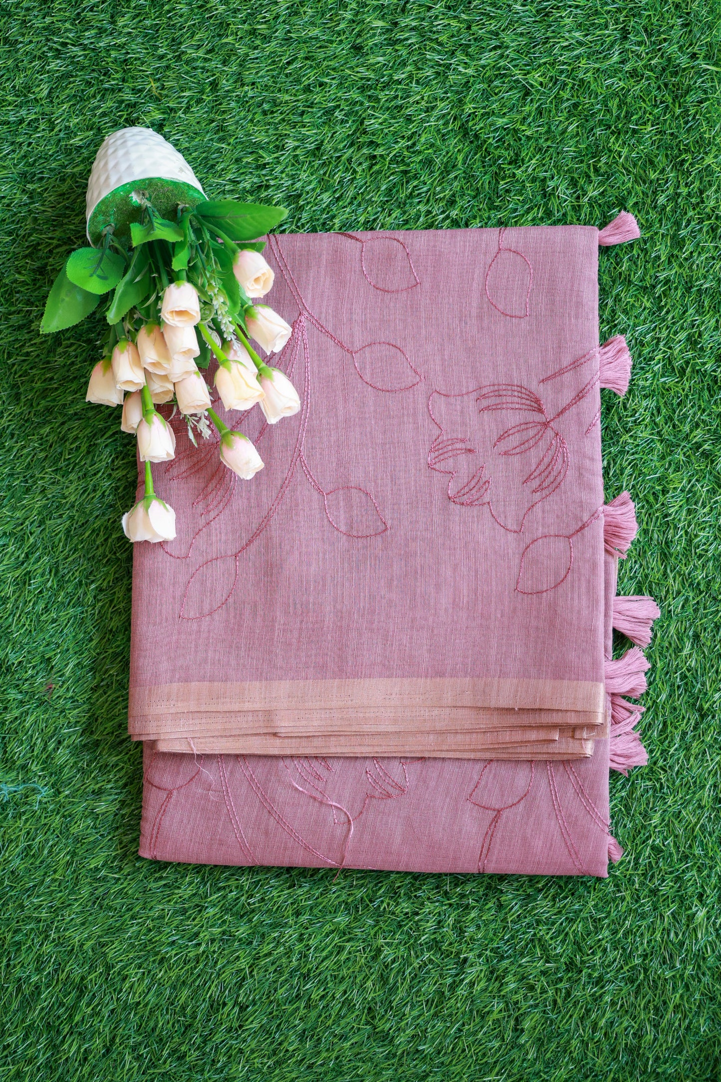 linen Embroidery work saree Velmayil Silks