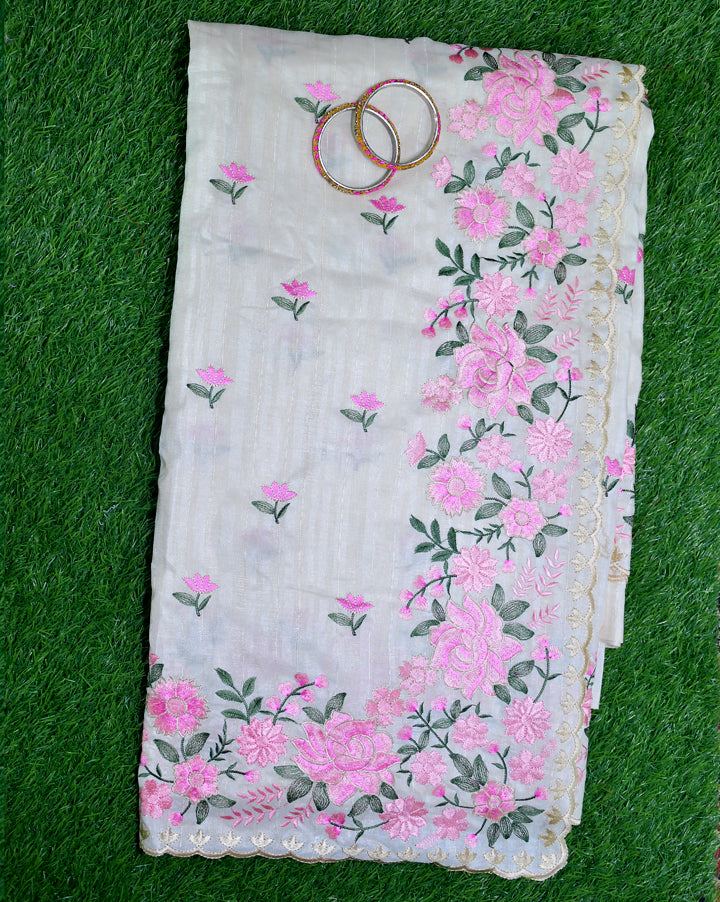 Premium tussar with embroidery