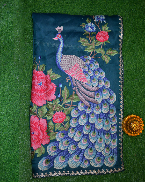 Pure tissue silk peacock design