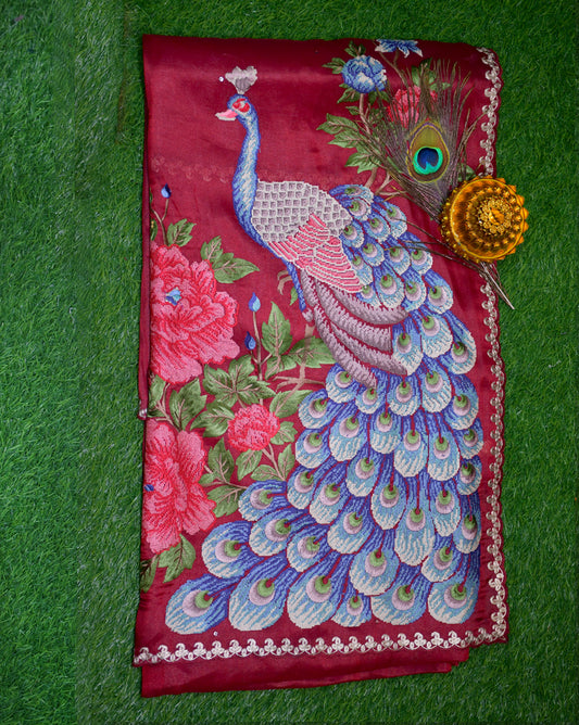 Pure tissue silk peacock design