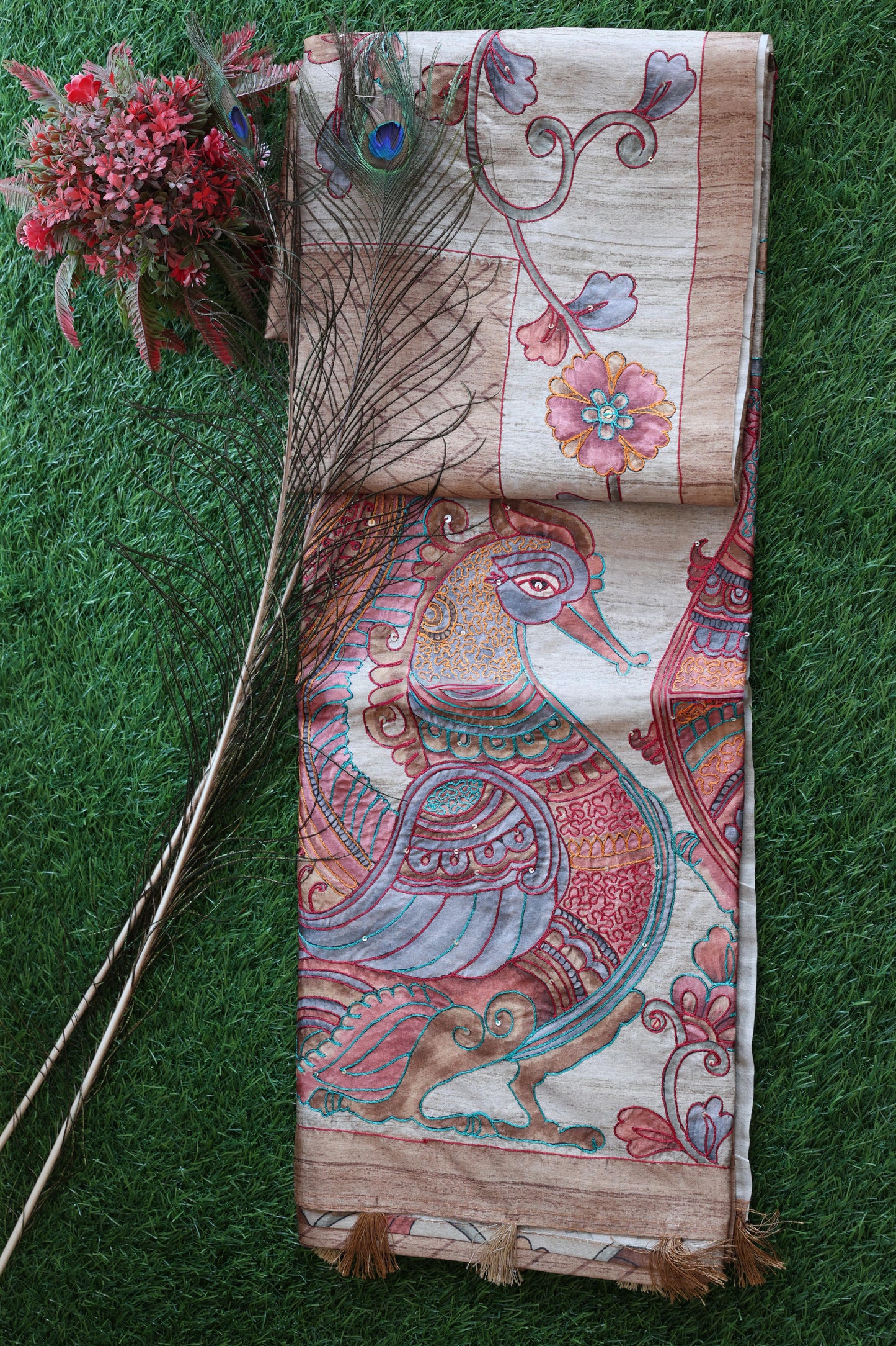 Tussar with full embroidery work Velmayil Silks