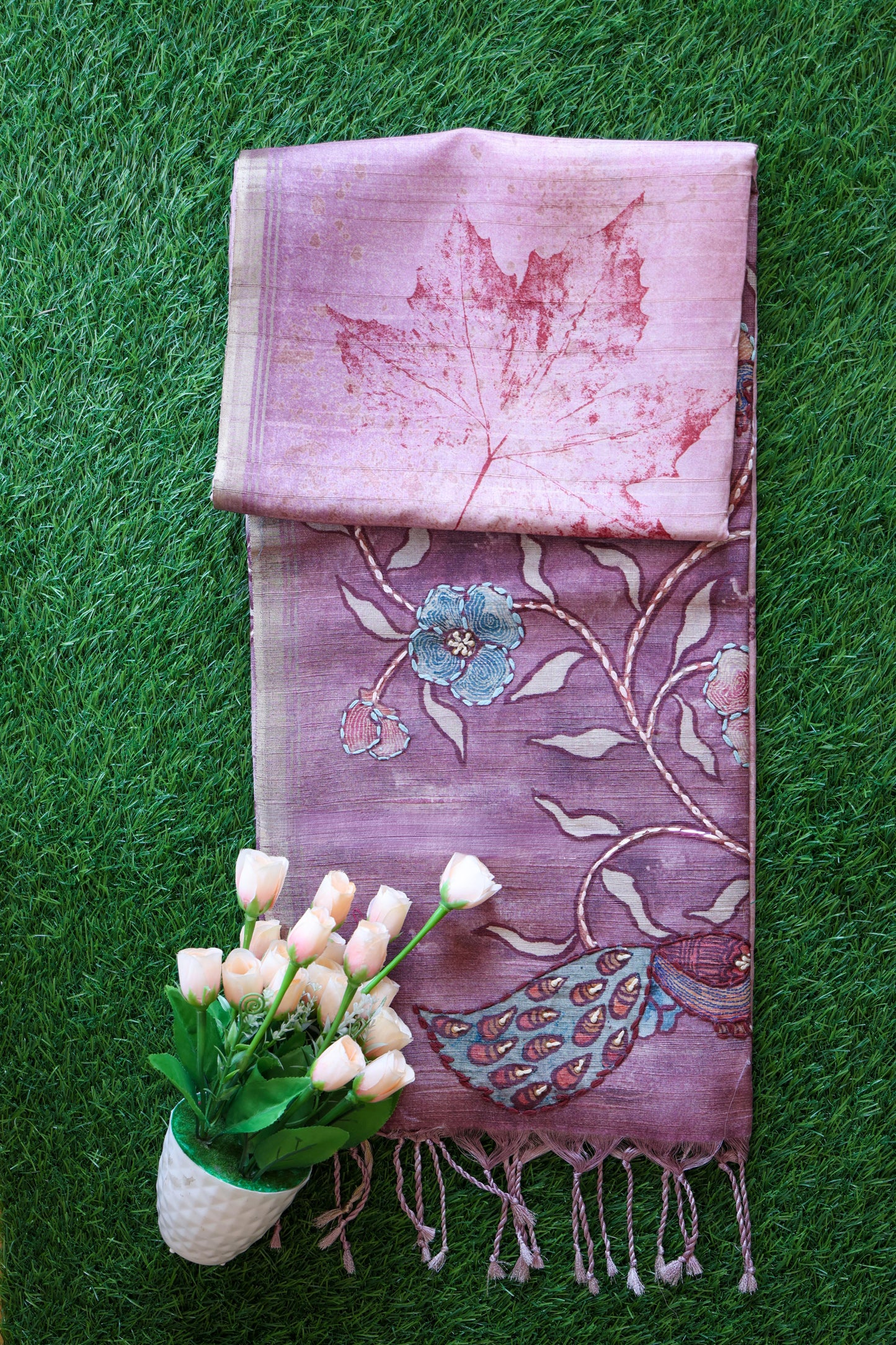 Tussar with full embroidery work Velmayil Silks
