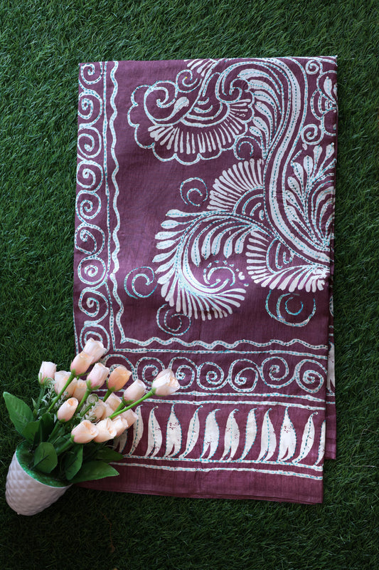 tussar with kantha work Velmayil Silks