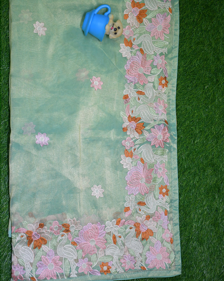 Satin tissue with embroidery