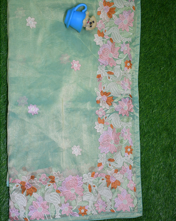 Satin tissue with embroidery