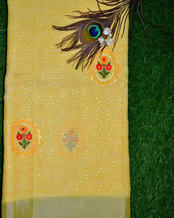 Linen cotton with embroidery work