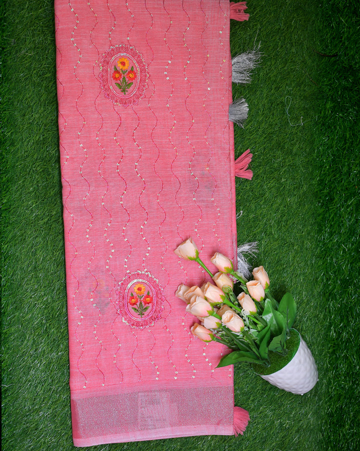 Linen cotton with embroidery work