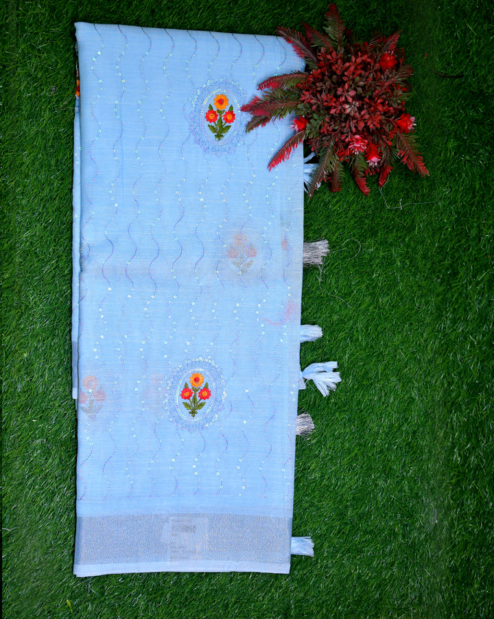 Linen cotton with embroidery work