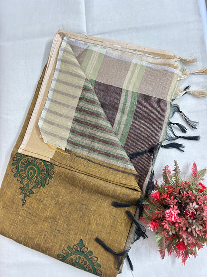 Linen cotton saree