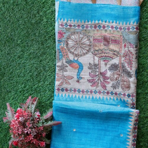 Tussar with embroidery work