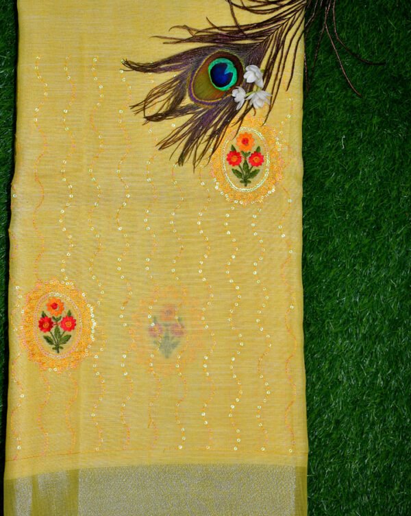 Linen cotton with embroidery work
