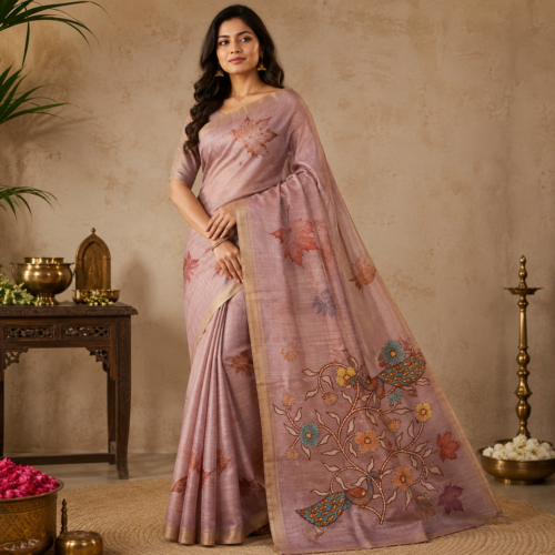 Tussar With Embroidery Work