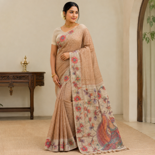 Tussar With Embroidery Work