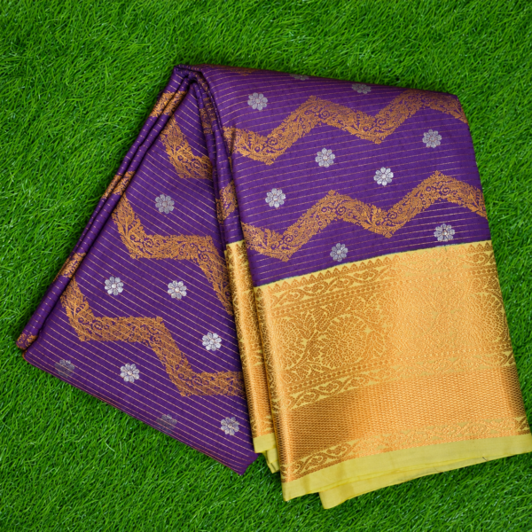 Kanchi semi silk copper zari zig zag design