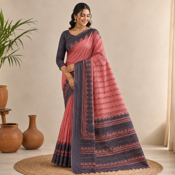 Tussar With Embroidery Work