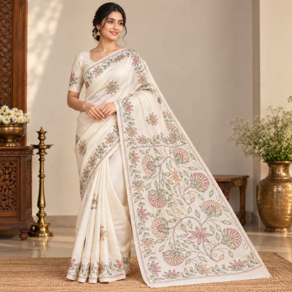 ChatGPT Image Sep 15, 2026, 12_37_40 PM Semi tussar with kantha work