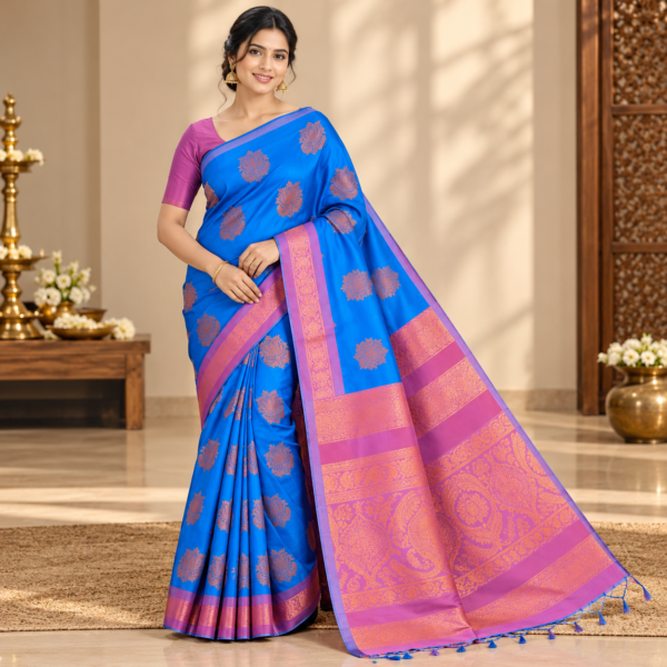 Elegant Blue Silk Saree Portrait Soft silk