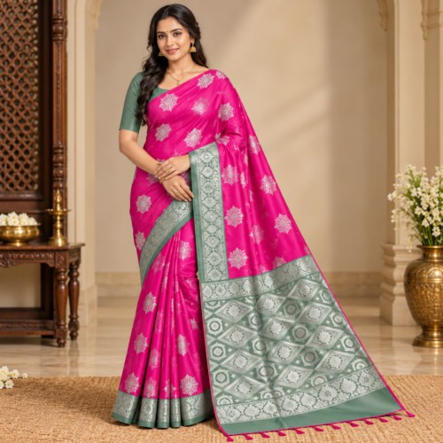 Elegant Magenta Sari Showcase Soft silk