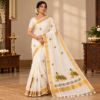 Elegant Peacock Kasavu Saree Portrait Kerala saree