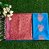 Maroon and Blue Brocade Saree on Grass Soft silk
