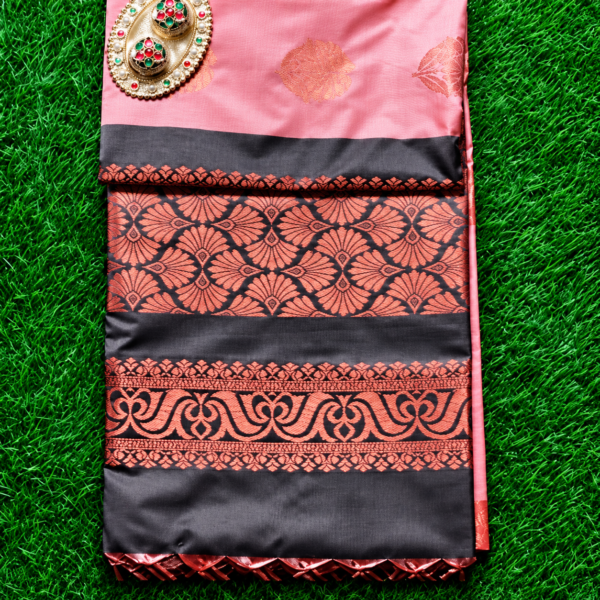 Pink and Black Brocade Saree on Grass Soft silk