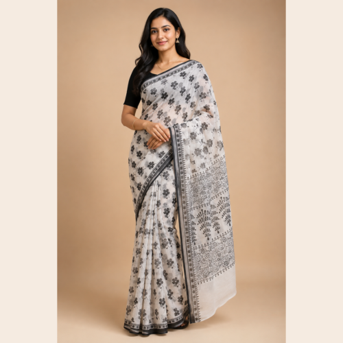 Black and white saree with design 24