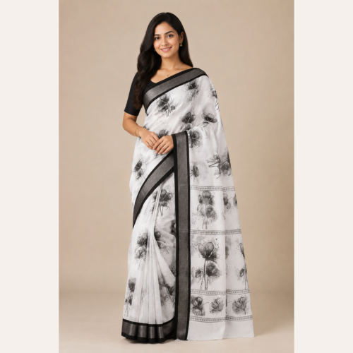 Black and white saree with design 10