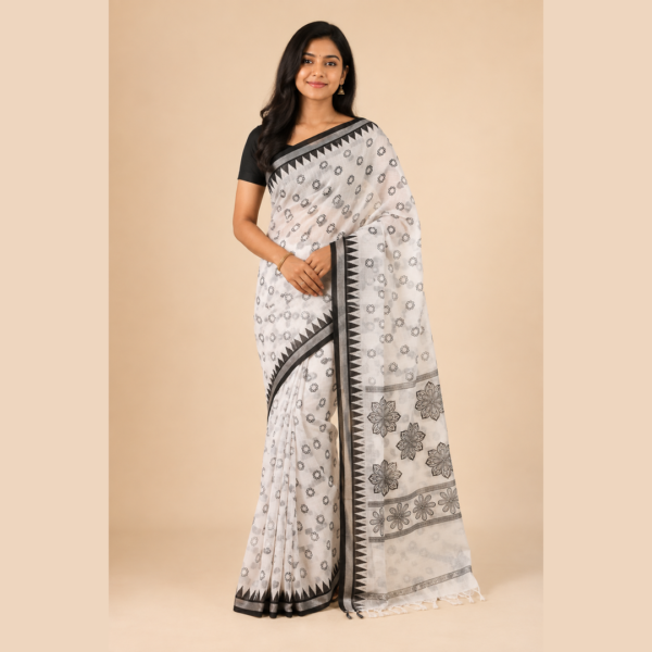 Black and white saree with design 2