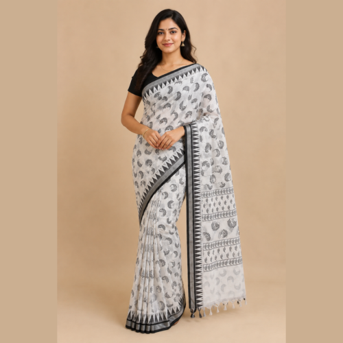 Black and white saree with design 5